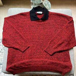 90s Vintage Grandpa Sweater with Black Collar Detailing